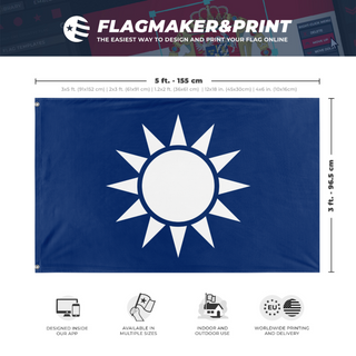 A mockup depicting custom flag specifications and measurements for 'Kuomintang Party'