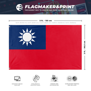 A mockup depicting custom flag specifications and measurements for 'Republic of China'
