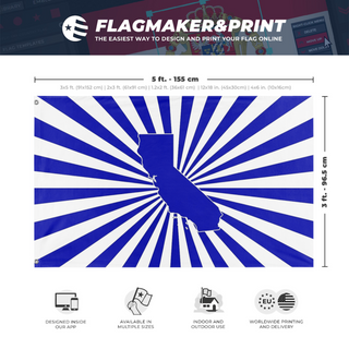 A mockup depicting custom flag specifications and measurements for 'CA flag'