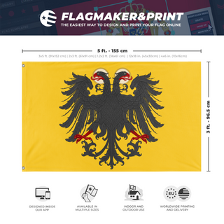 A mockup depicting custom flag specifications and measurements for 'H.R.E HD flag'