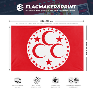 A mockup depicting custom flag specifications and measurements for 'Ottoman Republic flag'