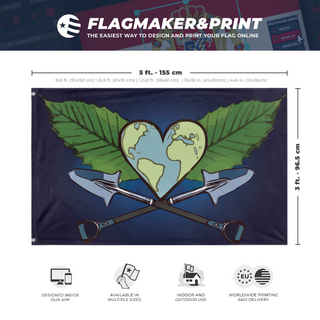 A mockup depicting custom flag specifications and measurements for 'AJM flag'
