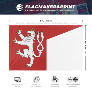 A mockup depicting custom flag specifications and measurements for 'Kingdom Of Bohemia  flag'