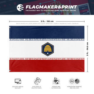 A mockup depicting custom flag specifications and measurements for 'Utah Flag in Style of Iran'