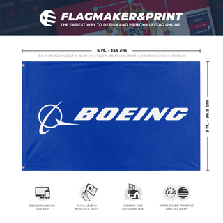 A mockup depicting custom flag specifications and measurements for 'Improved Boeing flag'