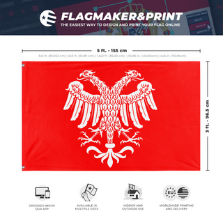 A mockup depicting custom flag specifications and measurements for 'Heraldic Double-Headed Eagle flag'