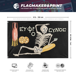 A mockup depicting custom flag specifications and measurements for 'YOLO flag'