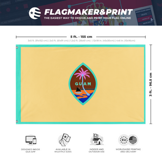 A mockup depicting custom flag specifications and measurements for 'Evil Guam Flag'