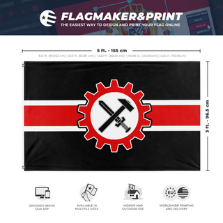 A mockup depicting custom flag specifications and measurements for 'strass flag'