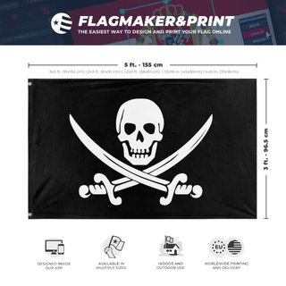A mockup depicting custom flag specifications and measurements for 'T flag'