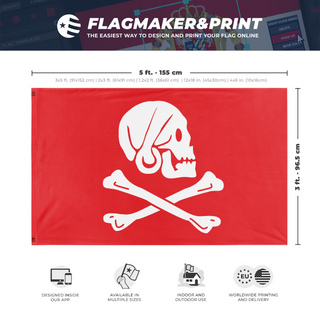 A mockup depicting custom flag specifications and measurements for 'Henry Thew Pirate flag'