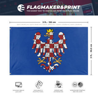 A mockup depicting custom flag specifications and measurements for 'Moravia  flag'