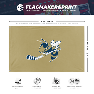 A mockup depicting custom flag specifications and measurements for 'gthockey flag'