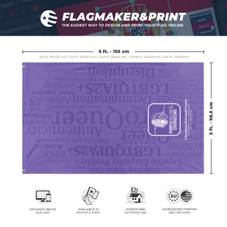 A mockup depicting custom flag specifications and measurements for 'PWC-Flag-2'