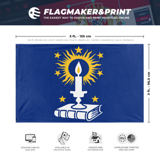 A mockup depicting custom flag specifications and measurements for 'Waldensian flag'