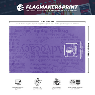 A mockup depicting custom flag specifications and measurements for 'PracticeFlag3'