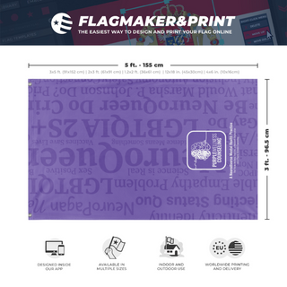 A mockup depicting custom flag specifications and measurements for 'Finally flag'