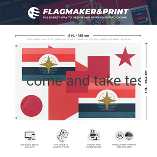 A mockup depicting custom flag specifications and measurements for 'test flag'