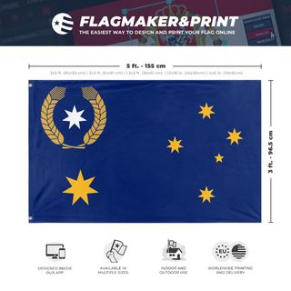 A mockup depicting custom flag specifications and measurements for 'Sandania National Flag'