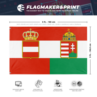 A mockup depicting custom flag specifications and measurements for 'Austria Hungary  flag'