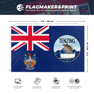 A mockup depicting custom flag specifications and measurements for 'Greater Brotherhood flag'
