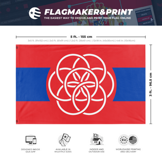 A mockup depicting custom flag specifications and measurements for 'Red Earth flag'