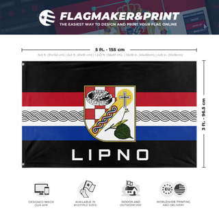 A mockup depicting custom flag specifications and measurements for 'LIPNO flag'