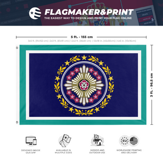 A mockup depicting custom flag specifications and measurements for 'Blossom star flag'