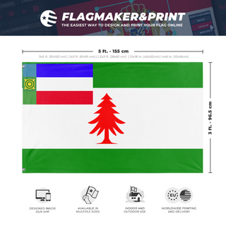 A mockup depicting custom flag specifications and measurements for 'Bloss flag'