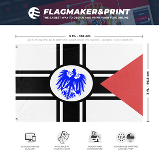 A mockup depicting custom flag specifications and measurements for 'No RO flag'