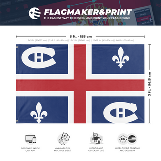 A mockup depicting custom flag specifications and measurements for 'Montreal Canadian  flag'