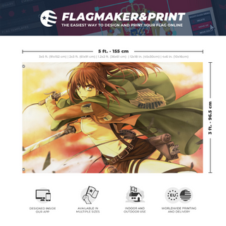 A mockup depicting custom flag specifications and measurements for 'Sasha braus flag'