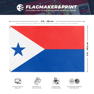 A mockup depicting custom flag specifications and measurements for 'The Republic of Rervas flag'