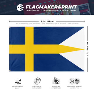 A mockup depicting custom flag specifications and measurements for 'swedish flag'