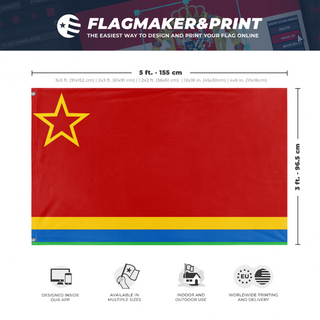 A mockup depicting custom flag specifications and measurements for 'The noobic union flag'