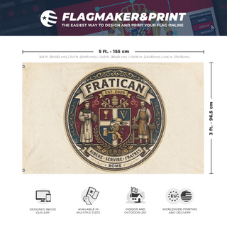 A mockup depicting custom flag specifications and measurements for 'Fratican flag'