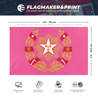 A mockup depicting custom flag specifications and measurements for 'Thempirial Pookienian flag'