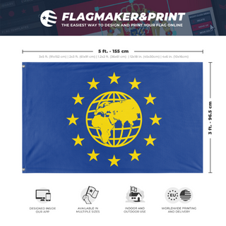 A mockup depicting custom flag specifications and measurements for 'World Government flag'