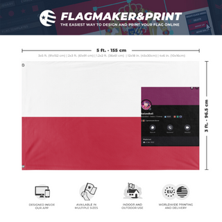 A mockup depicting custom flag specifications and measurements for 'Poland flag'
