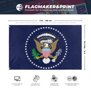 A mockup depicting custom flag specifications and measurements for 'Union of America flag'