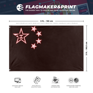 A mockup depicting custom flag specifications and measurements for 'Loji China flag'