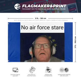 A mockup depicting custom flag specifications and measurements for 'No Air Force flag'