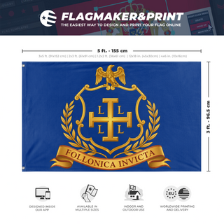 A mockup depicting custom flag specifications and measurements for 'dddd flag'