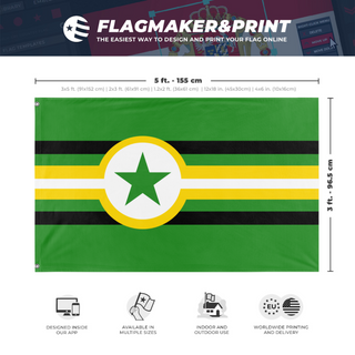 A mockup depicting custom flag specifications and measurements for 'State of Jefferson flag'