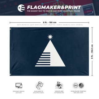 A mockup depicting custom flag specifications and measurements for 'Cognoscenti flag'
