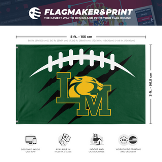 A mockup depicting custom flag specifications and measurements for 'LMFB flag'