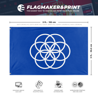 A mockup depicting custom flag specifications and measurements for 'Humanity flag'