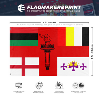 A mockup depicting custom flag specifications and measurements for 'south flag'
