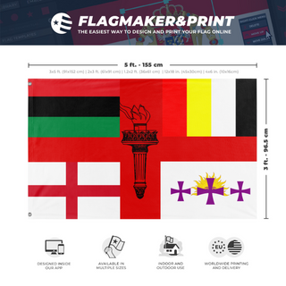 A mockup depicting custom flag specifications and measurements for 'south flag'