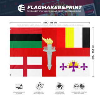 A mockup depicting custom flag specifications and measurements for 'south flag'